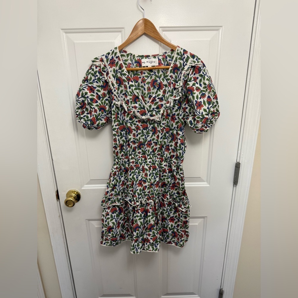 Maisie Floral Prairie Style Short Sleeve Mini Dress Size Small 100% Cotton